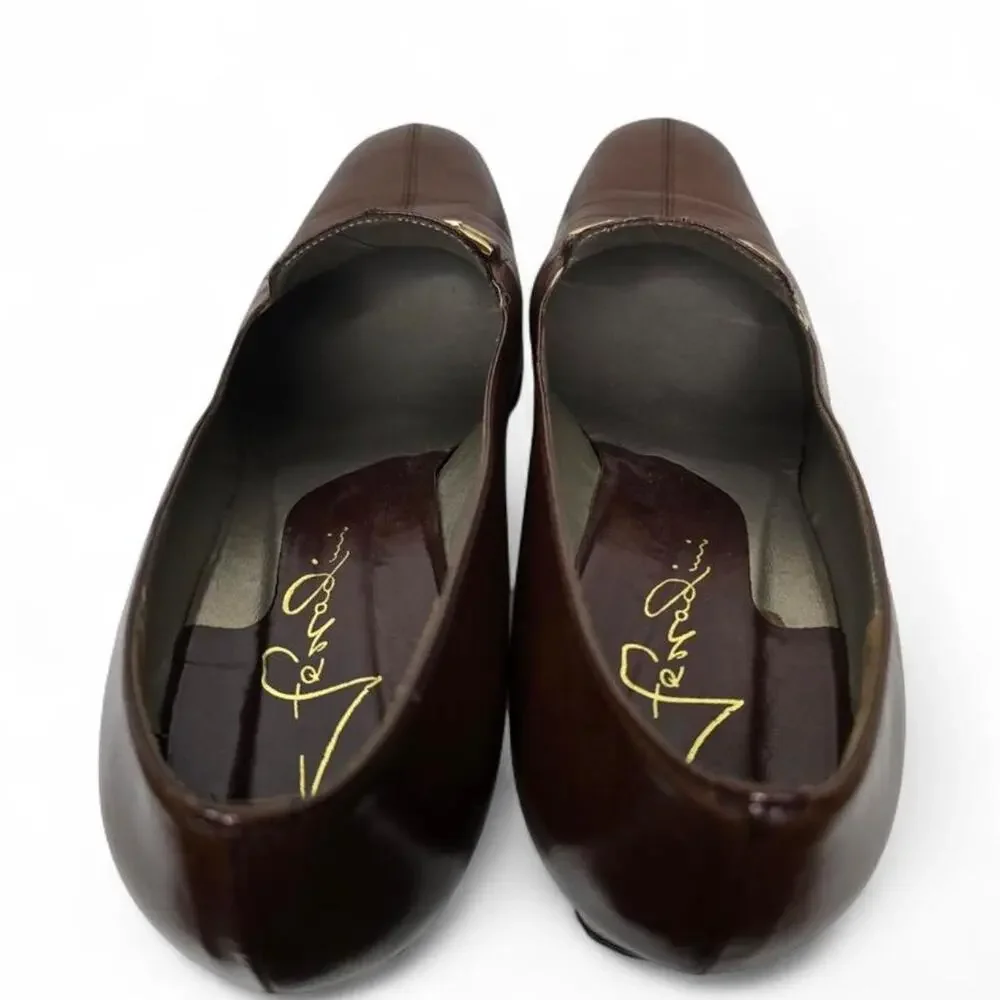 Vintage Ferrodini Brown Leather Block Heel Loafers Women's Size 41